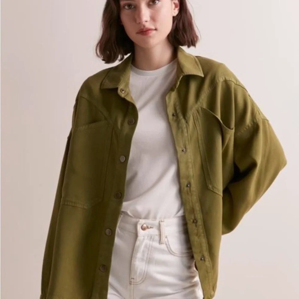 Jimmy Key Oversized Long Sleeve Shirt Jacket Shacket In Olive Green Khaki Sz S-M